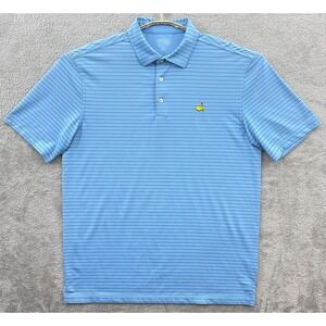 Masters Tech Polo Shirt Mens Large Blue Stripe Augusta National Golf Performance